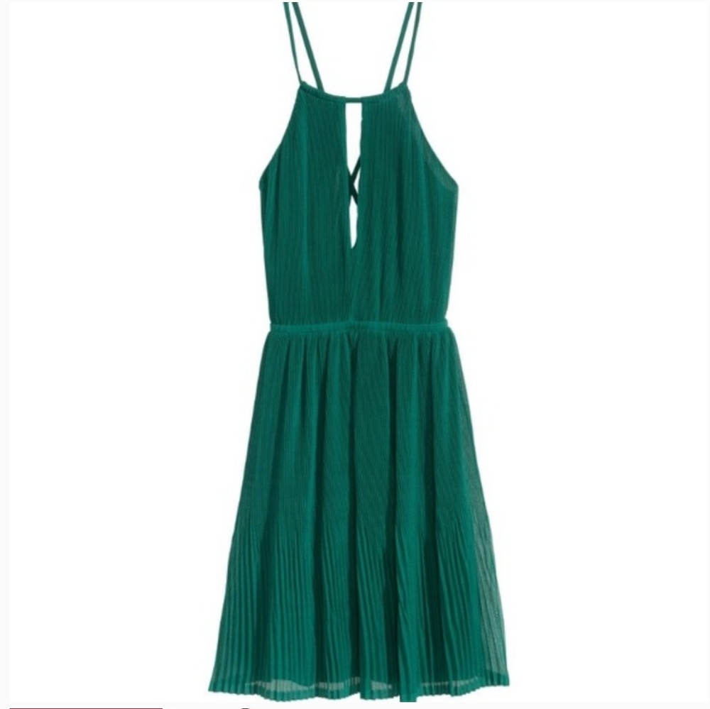 Green Pleated Backless and front keyhole dress